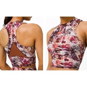 Lululemon Everlux Mesh Cropped Tank Top Sz 4 Urban Brown Pink Rust Pilates Yoga